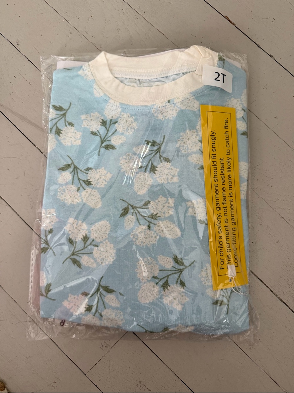 2T Floral bamboo Pajama Set - Light Blue with White Flowers